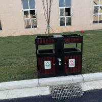 带花盆钢制垃圾桶/街道环保钢木垃圾桶/绿色户外钢制垃圾桶